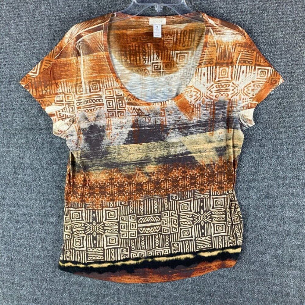 Chico's Top Women's Size 3 Half Sleeve 100% Polyester‎ Adults Made In USA